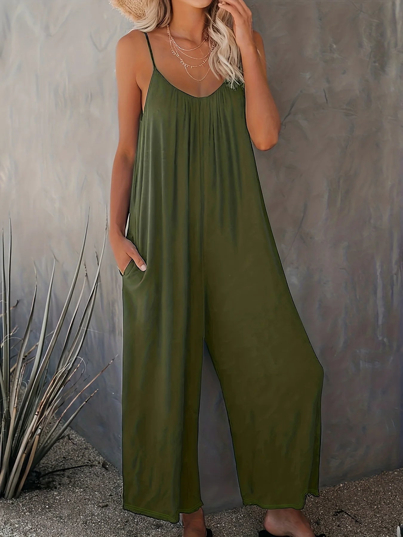 plus-size-new-cross-border-solid-color-pocket-casual-jumpsuit-1339733 - Easydrop