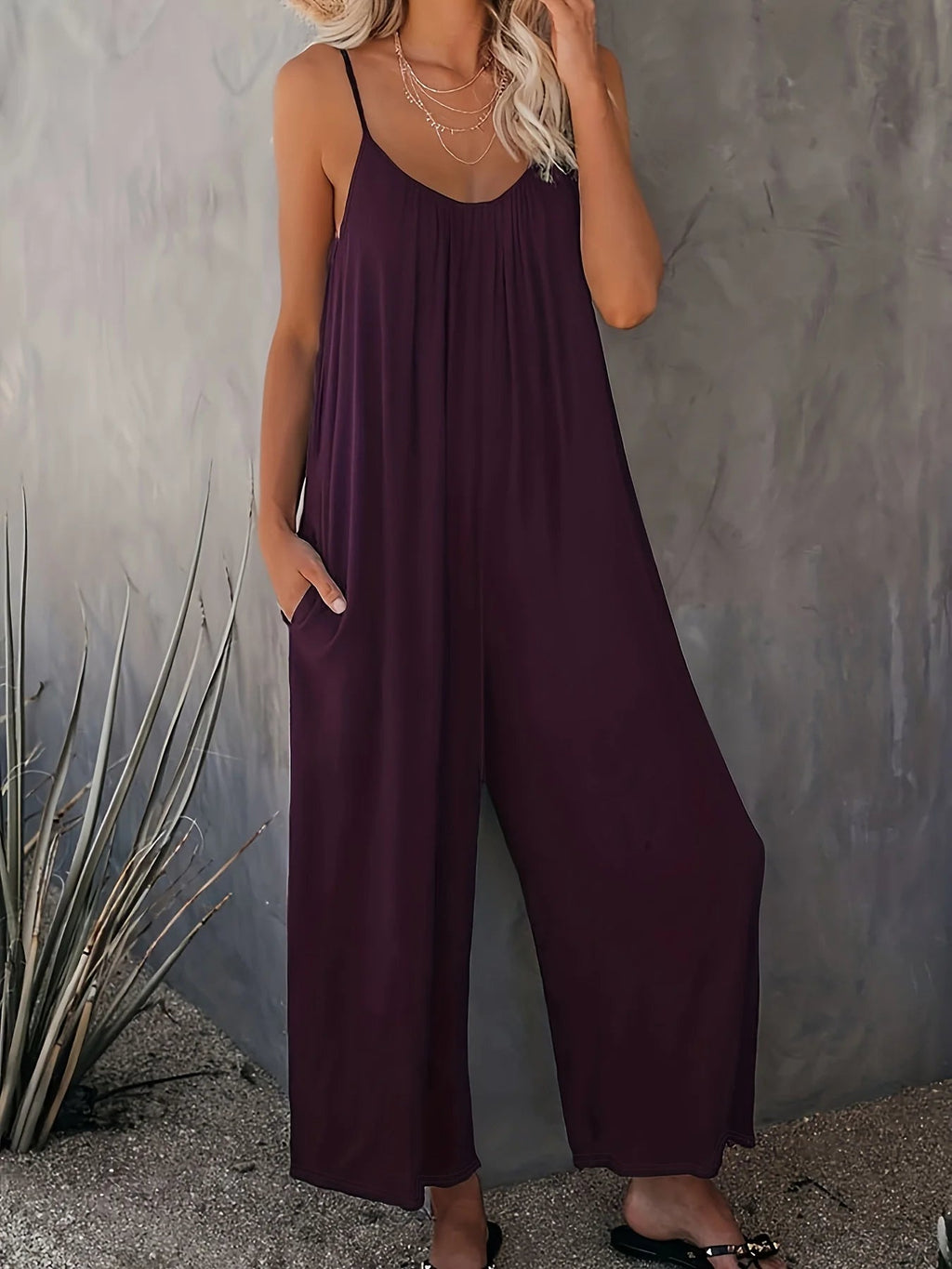 plus-size-new-cross-border-solid-color-pocket-casual-jumpsuit-1350433 - Easydrop