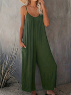 Plus size new cross - border solid color pocket casual jumpsuit - Easydrop