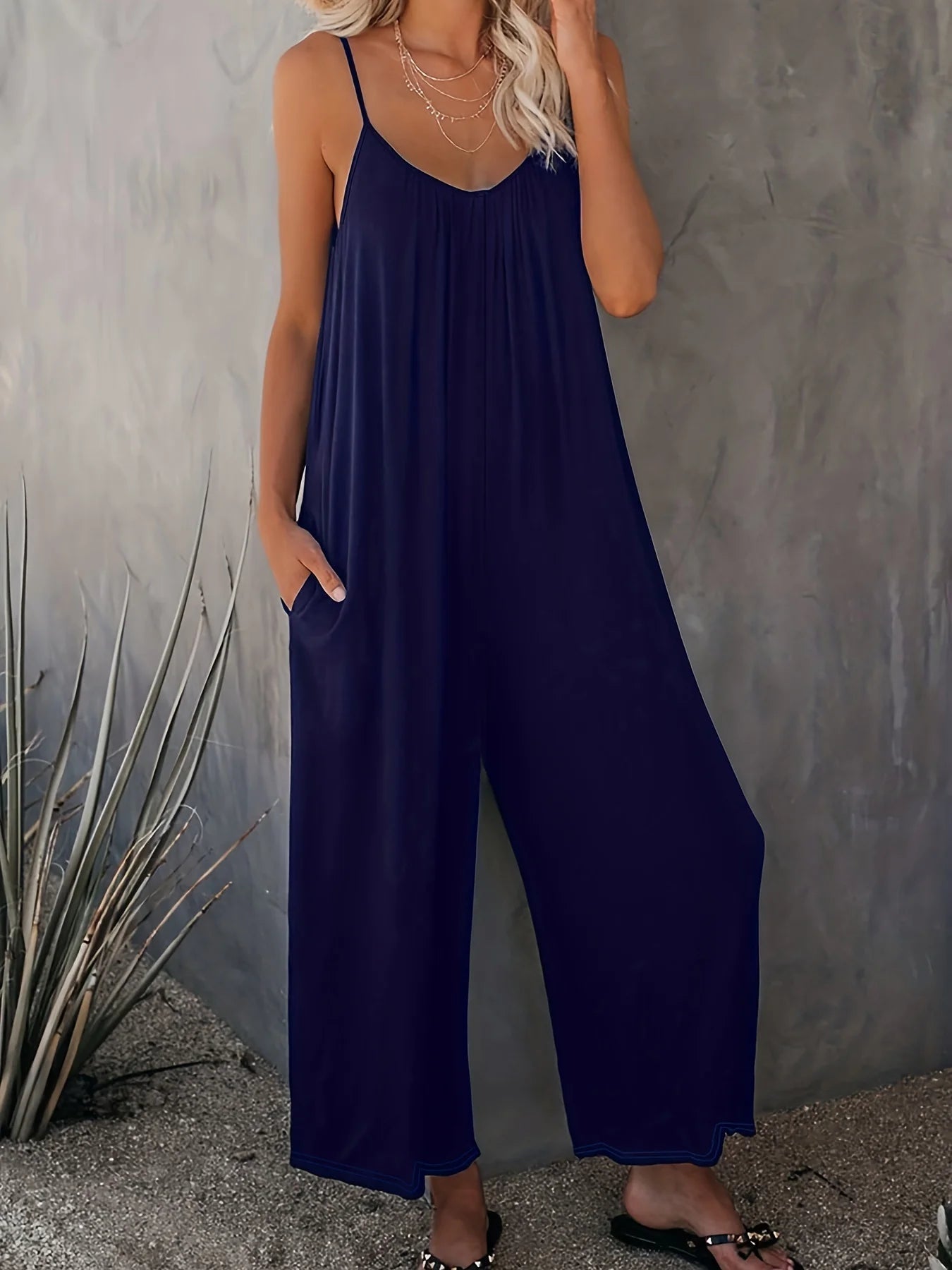 plus-size-new-cross-border-solid-color-pocket-casual-jumpsuit-5358583 - Easydrop