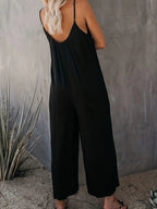 Plus size new cross - border solid color pocket casual jumpsuit - Easydrop