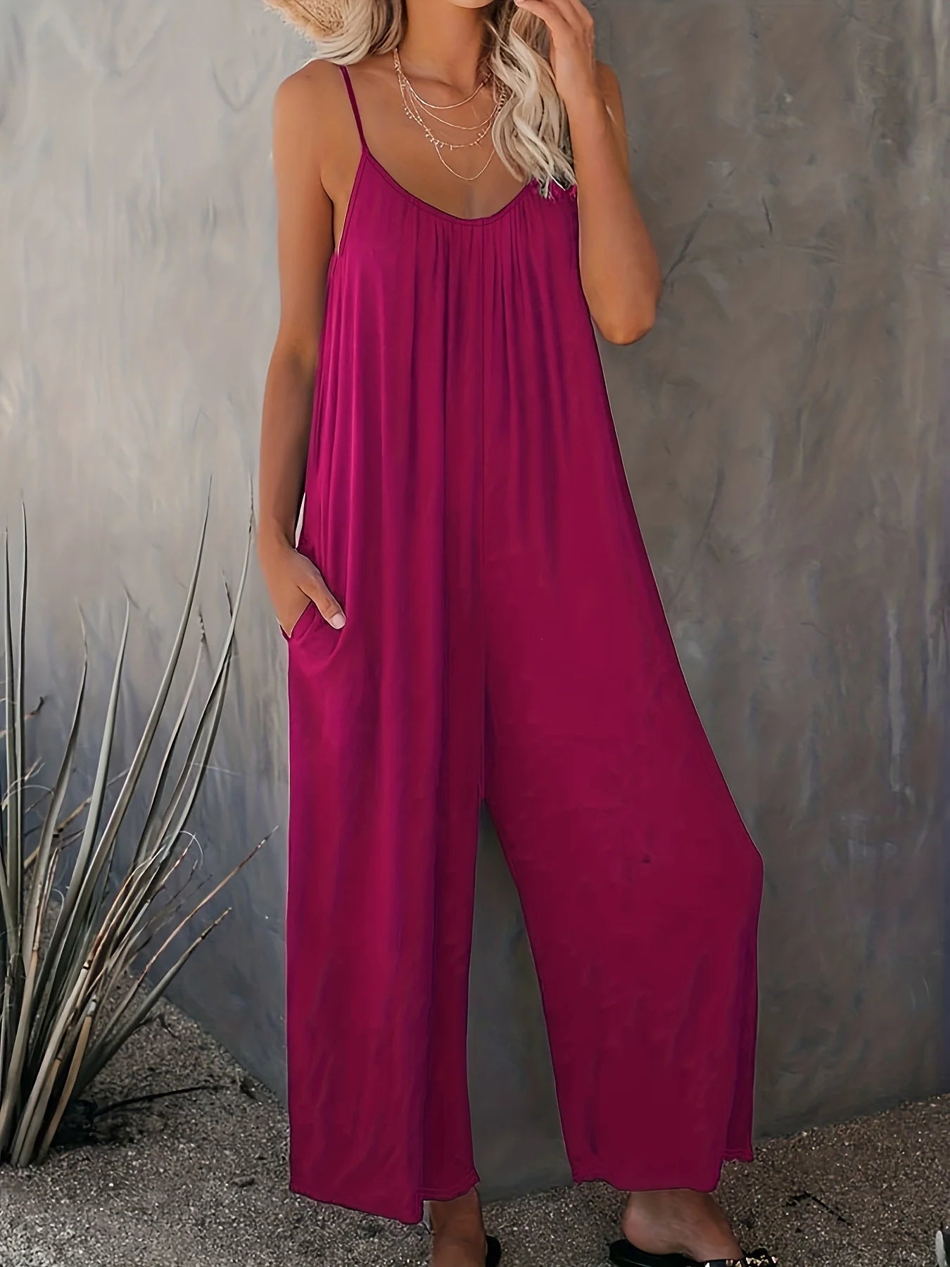 plus-size-new-cross-border-solid-color-pocket-casual-jumpsuit-6262463 - Easydrop