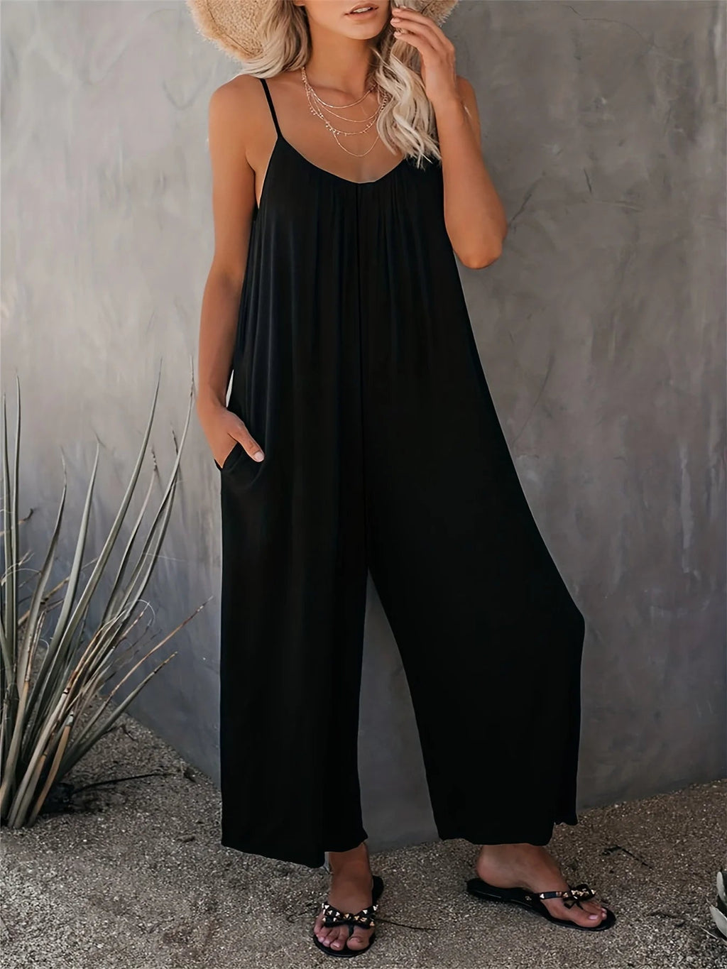 plus-size-new-cross-border-solid-color-pocket-casual-jumpsuit-9213531 - Easydrop