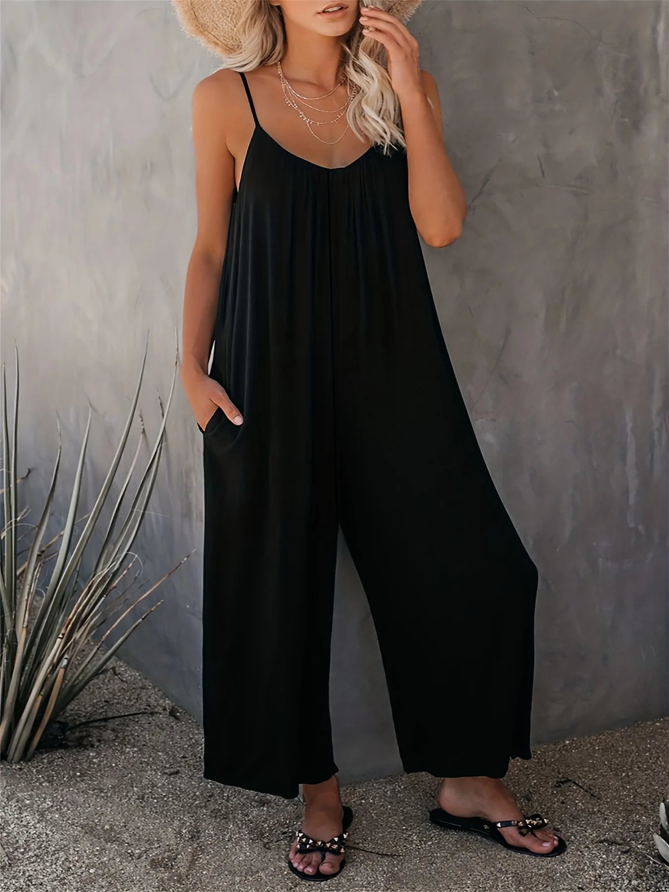 plus-size-new-cross-border-solid-color-pocket-casual-jumpsuit-9213531 - Easydrop