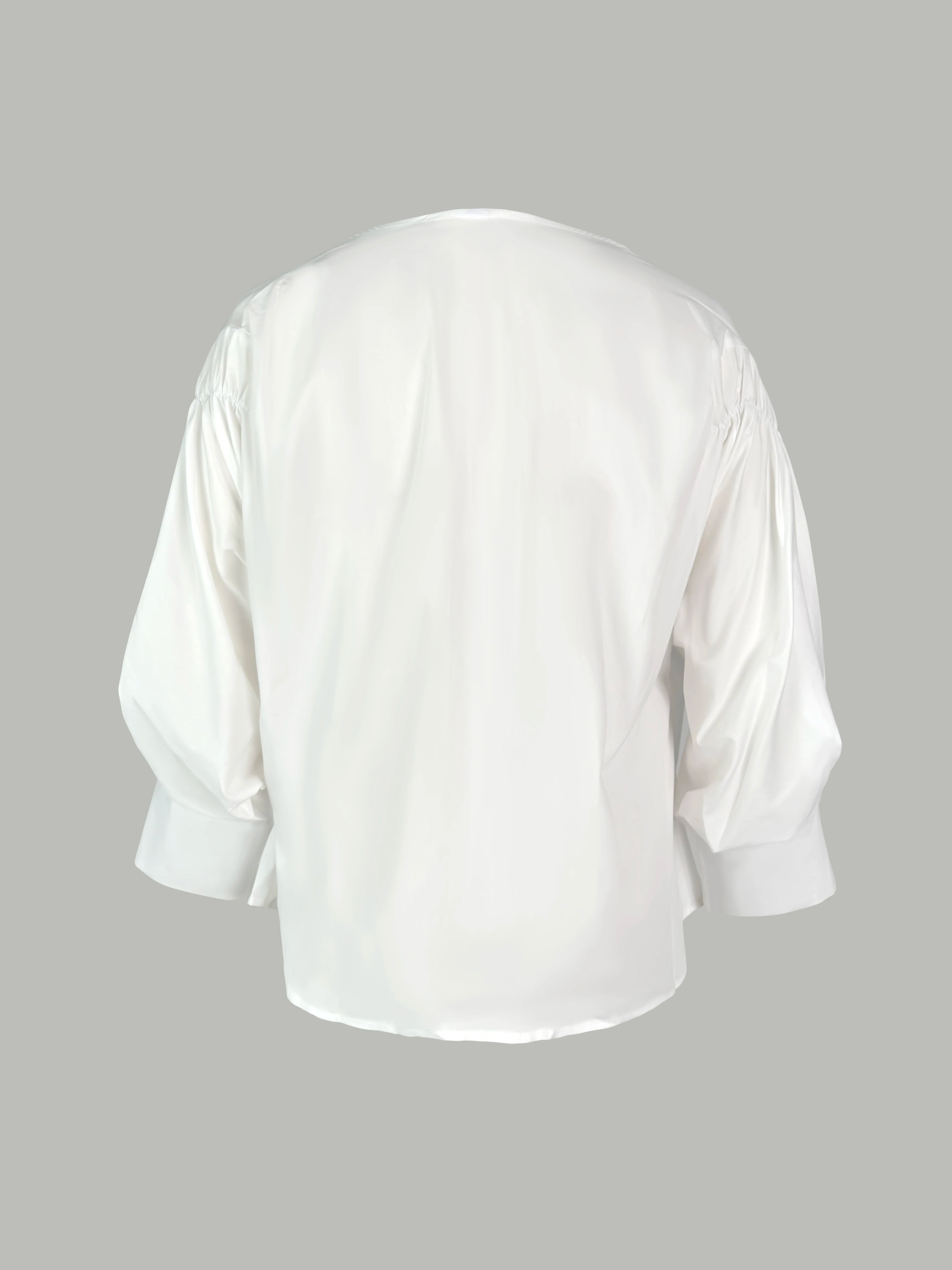 Puff Sleeves Buttoned Solid Color Blouse - Easydrop