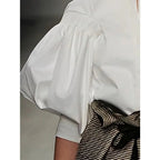Puff Sleeves Buttoned Solid Color Blouse - Easydrop