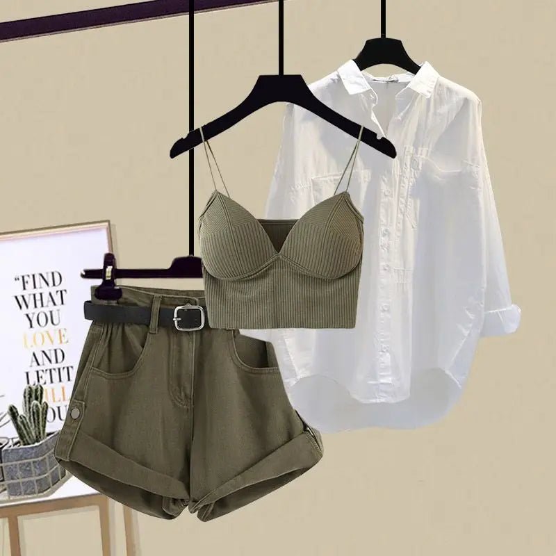 springsummer-fashion-womens-casual-shirt-shorts-three-piece-set-4957824 - Easydrop