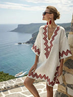 striped-print-v-neck-loose-short-sleeved-vacation-style-dress-2642314 - Easydrop