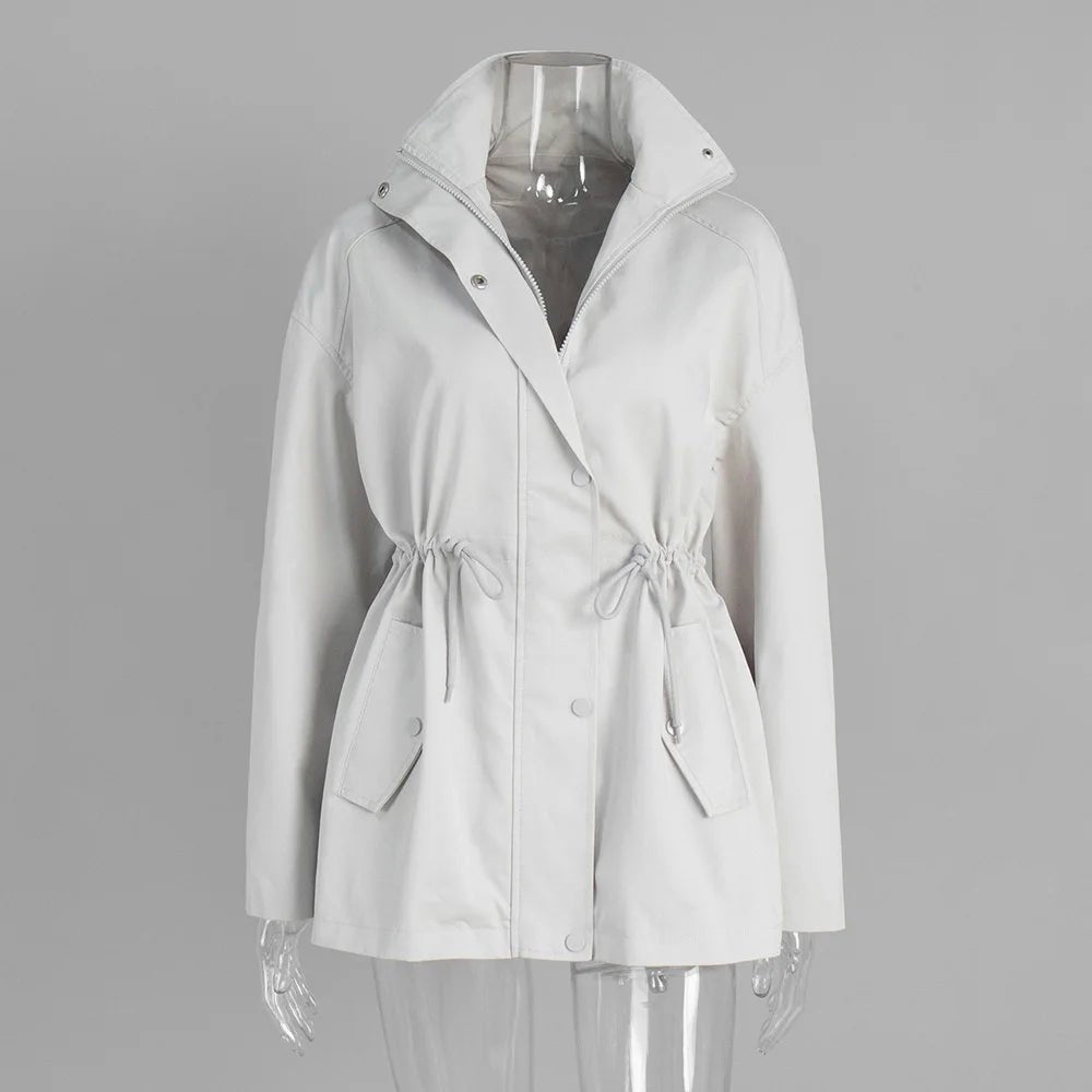 tossy-stand-collar-lace-up-long-sleeves-casual-womens-high-waist-trench-coat-4142626 - Easydrop