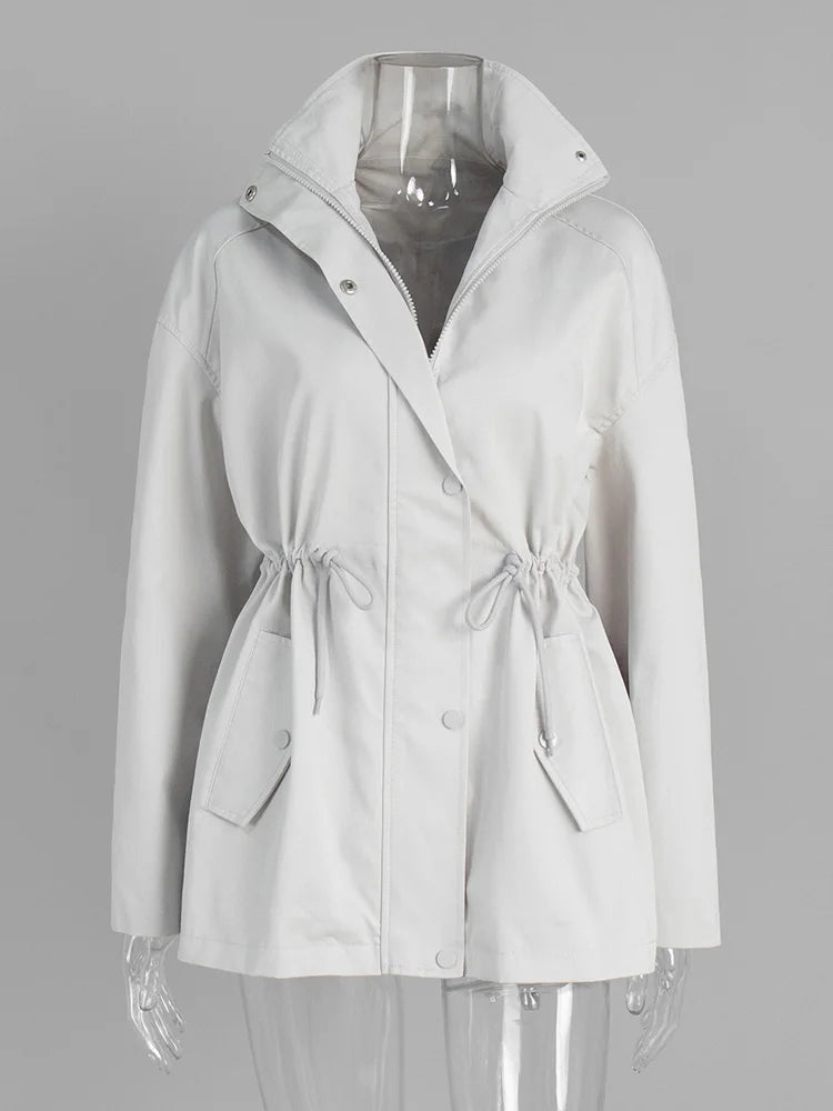 tossy-stand-collar-lace-up-long-sleeves-casual-womens-high-waist-trench-coat-5618479 - Easydrop