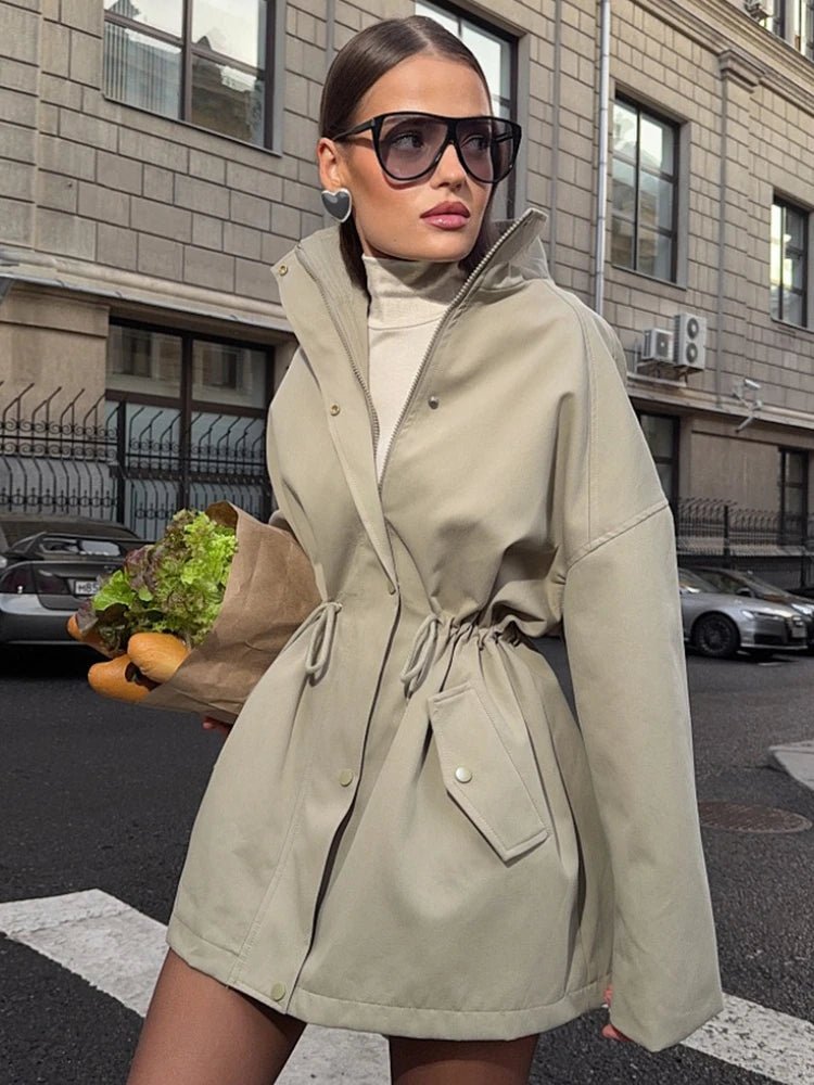 tossy-stand-collar-lace-up-long-sleeves-casual-womens-high-waist-trench-coat-7821988 - Easydrop