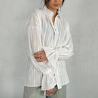 White Long Sleeve Oversize Cotton Chic Shirt For Women - Easydrop