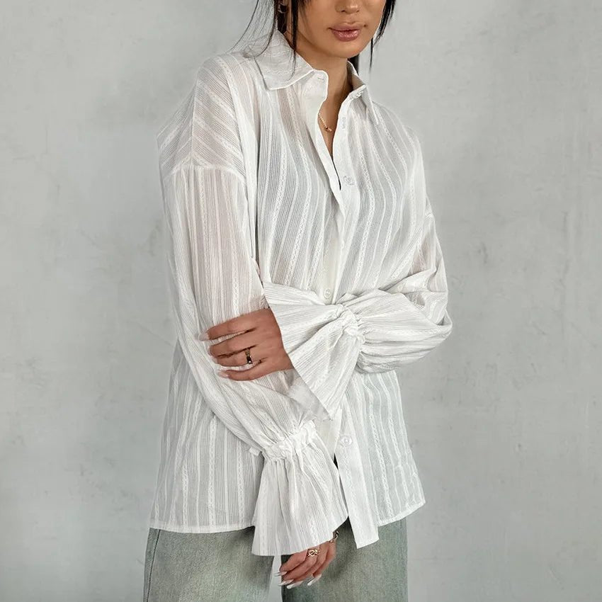 White Long Sleeve Oversize Cotton Chic Shirt For Women - Easydrop