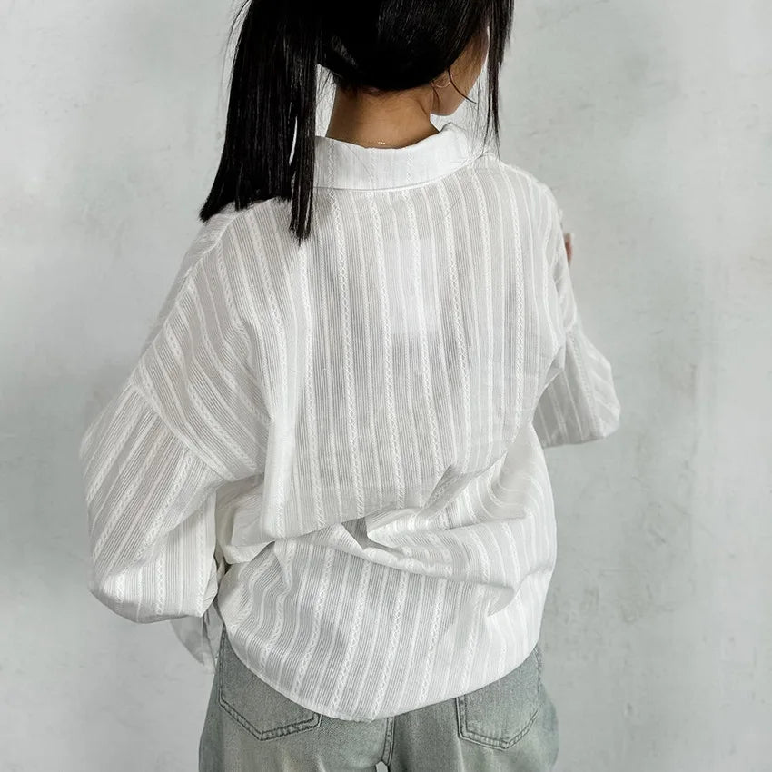 White Long Sleeve Oversize Cotton Chic Shirt For Women - Easydrop