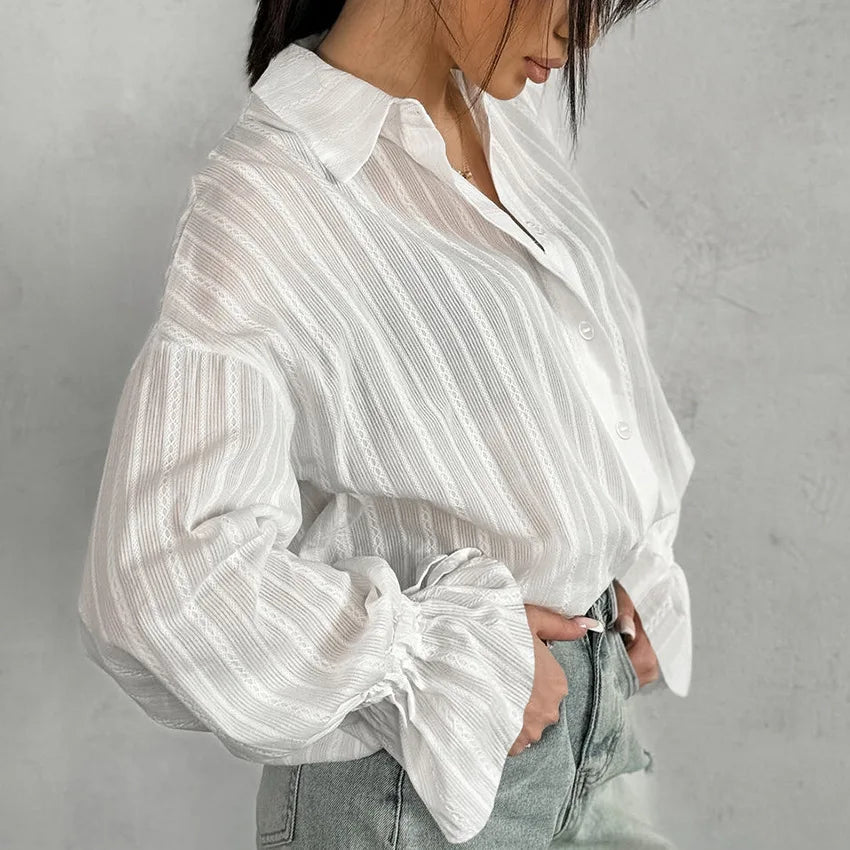 White Long Sleeve Oversize Cotton Chic Shirt For Women - Easydrop