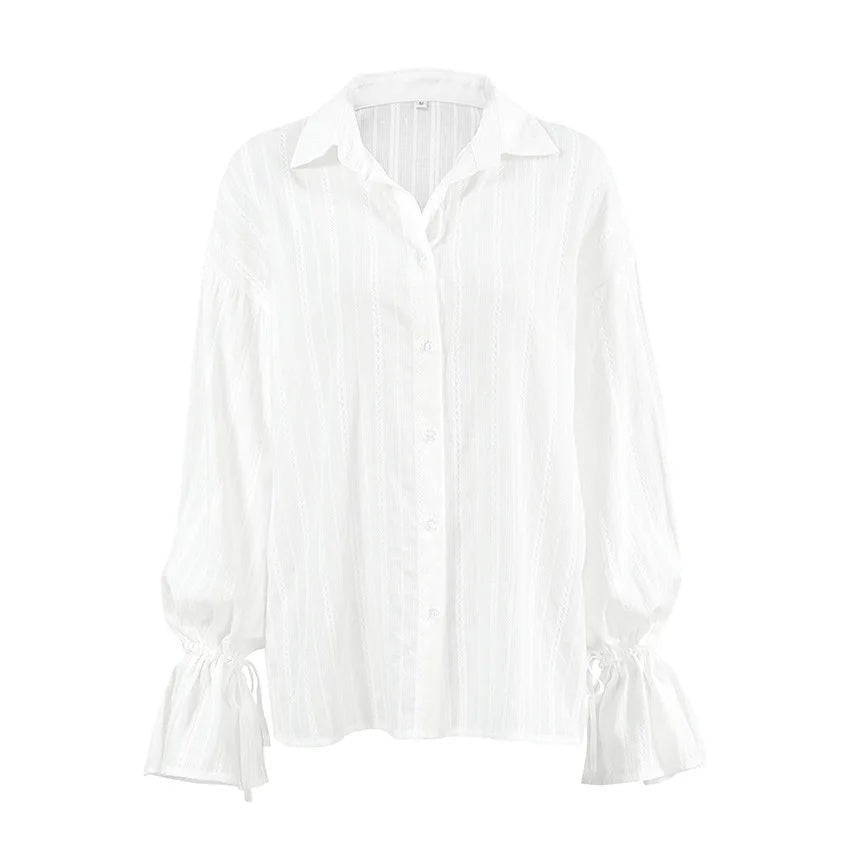 White Long Sleeve Oversize Cotton Chic Shirt For Women - Easydrop