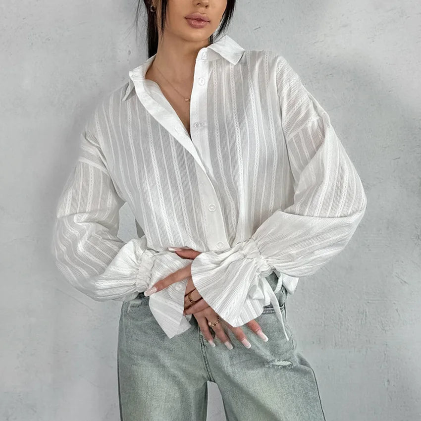 White Long Sleeve Oversize Cotton Chic Shirt For Women - Easydrop
