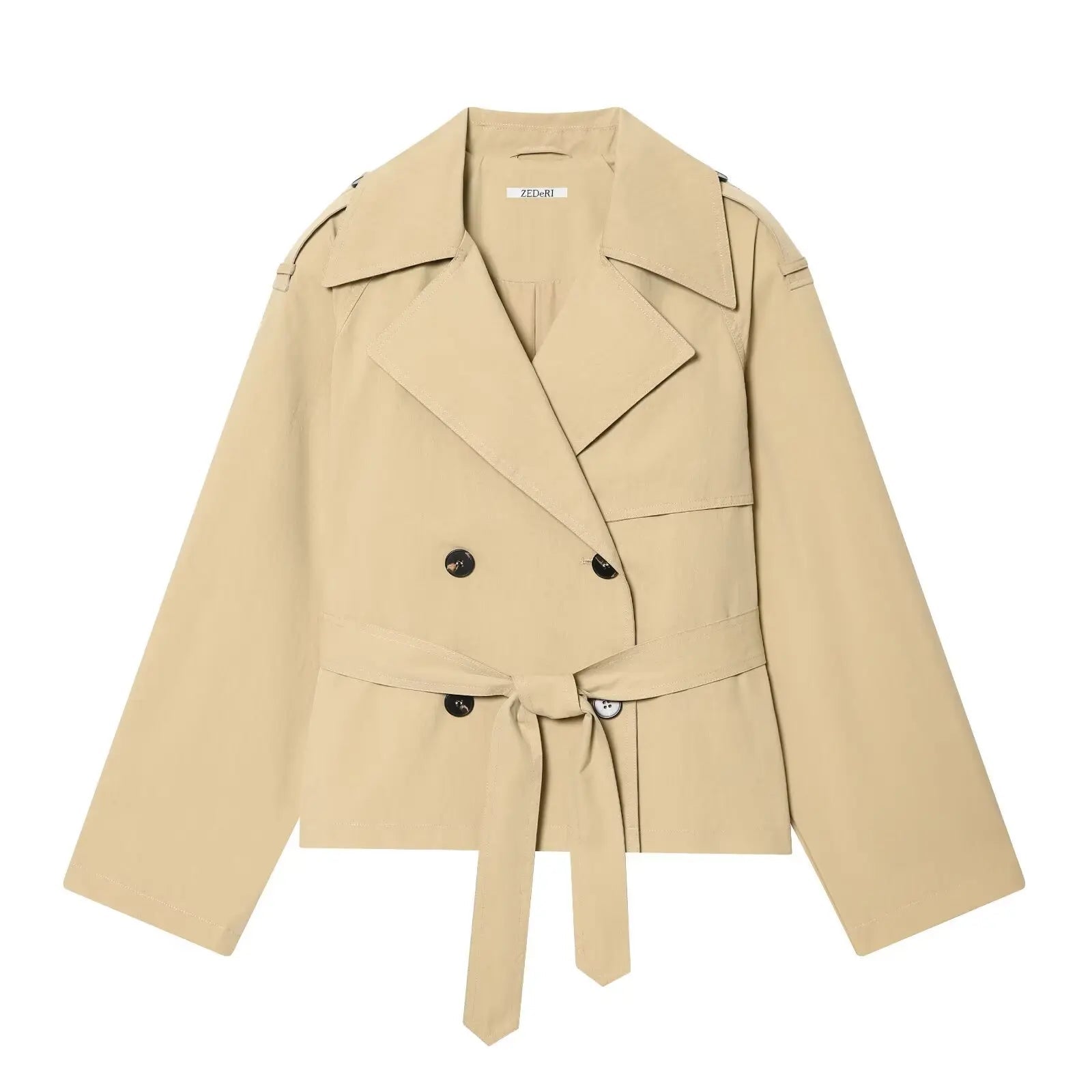 women-elegant-lapel-belt-shoulder-pad-solid-long-sleeve-jacket-5195734 - Easydrop