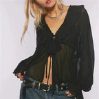 women-sheer-loose-oversized-poncho-blouse-1384617 - Easydrop