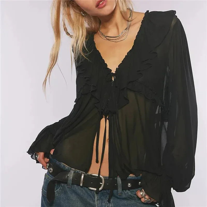 women-sheer-loose-oversized-poncho-blouse-1384617 - Easydrop