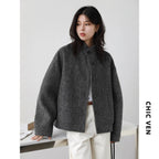 Women Short Woolen Twill Texture Single Breasted Coat - Easydrop