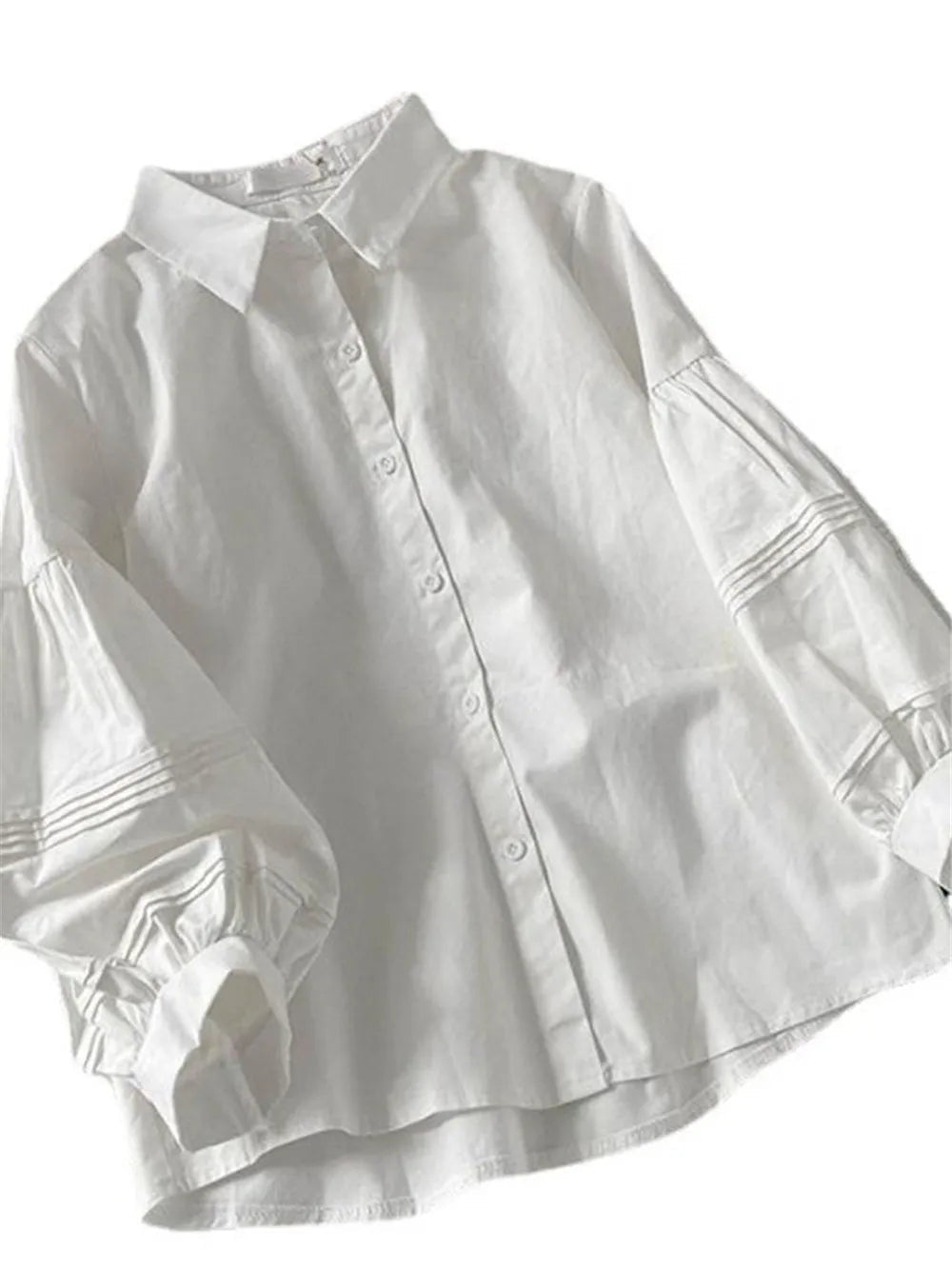 womens-button-patchwork-puff-long-sleeve-shirt-2407660 - Easydrop