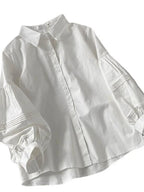 womens-button-patchwork-puff-long-sleeve-shirt-2407660 - Easydrop