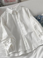 womens-button-patchwork-puff-long-sleeve-shirt-7291006 - Easydrop