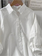 womens-button-patchwork-puff-long-sleeve-shirt-8796651 - Easydrop