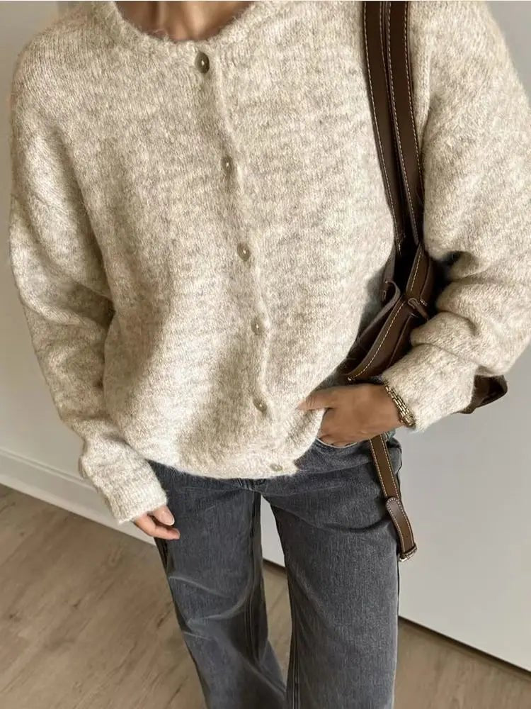 Women's Grey Wool Knitted Cardigan Sweater - Easydrop