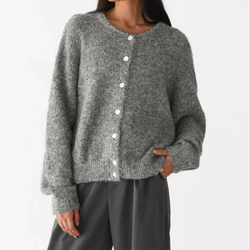 Women's Grey Wool Knitted Cardigan Sweater - Easydrop