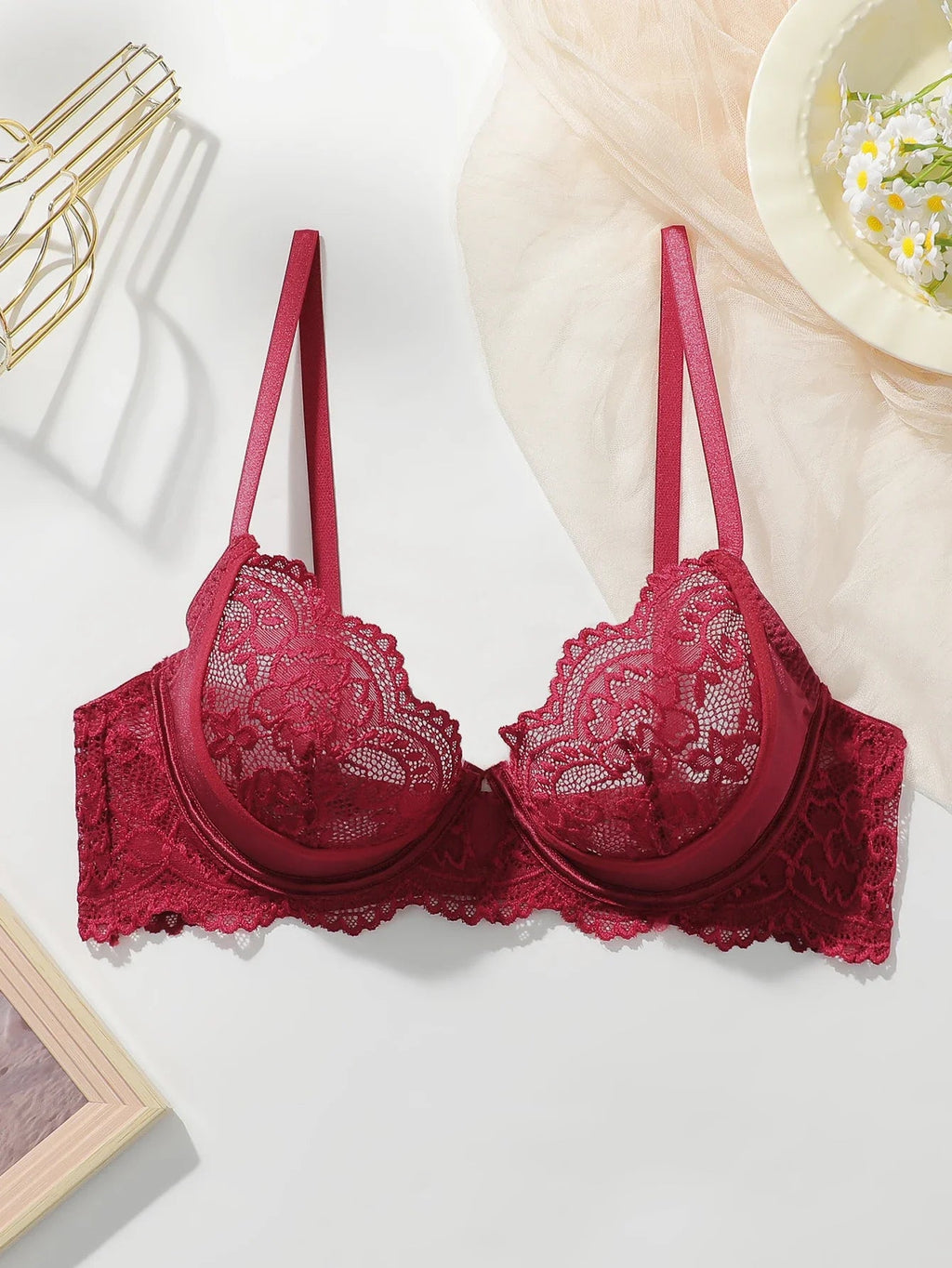 womens-lace-with-steel-ring-gathering-push-up-close-fitting-bra-2038576 - Easydrop