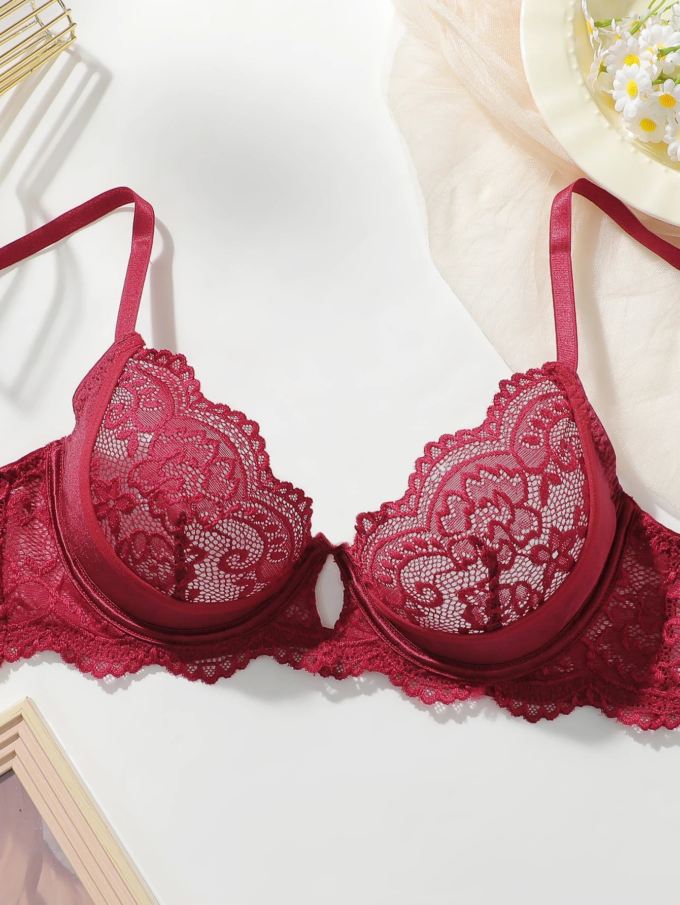 womens-lace-with-steel-ring-gathering-push-up-close-fitting-bra-8408046 - Easydrop